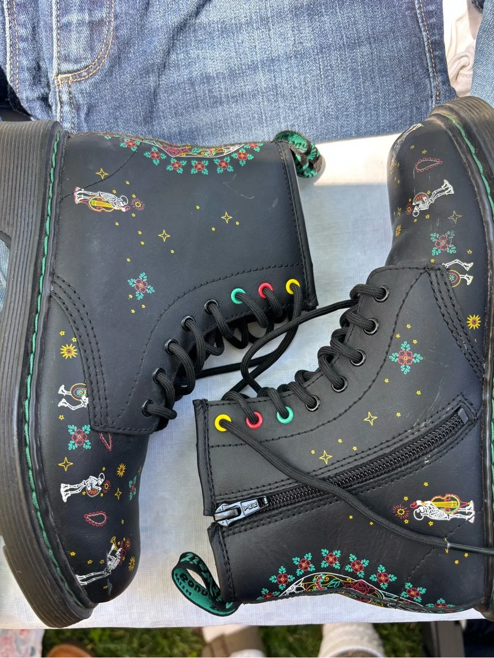 Dr. Martens Black Floral & Skull Lace-Up Boots